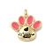 Brass Enamel Charms, Paw Print with Word For Now Charm, with Jump Ring, Lead Free & Cadmium Free, Long-Lasting Plated, Rack Plating, Real 18K Gold Plated, Hot Pink, 11.5x11x2mm, Hole: 3.4mm