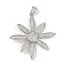 Brass Micro Pave Cubic Zirconia Pendants, Flower, Long-Lasting Plated, Cadmium Free & Lead Free, Rack Plating, Platinum, 41.5x39x3mm, Hole: 3x4.5mm
