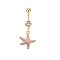 304 Stainless Steel Pave Clear Cubic Zirconia Enamel Starfish Curved Barbell Dangle Belly Rings, Golden, Pink, Bar Length: 10mm, Pin: 1.6mm