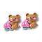 Opaque Resin Cabochons, Animal with Peach, Bear Pattern, 26x26.5x8mm