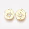 Brass Charms, with Cubic Zirconia, Oval with Star, Clear, Nickel Free, Real 18K Gold Plated, 11x9.5x2mm, Hole: 1.2mm