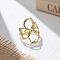 925 Sterling Silver Adjustable Finger Rings for Women, Clover, Real 14K Gold Plated, 26mm, US Size 7 1/4(17.5mm)