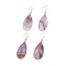 Natural Amethyst Teardrop Dangle Earrings, Golden Tone Brass Jewelry for Women, Cadmium Free & Lead Free, 60mm, Pin: 0.6mm