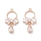 Brass Micro Pave Clear Cubic Zirconia Pendants, Bows and TearDrops, Light Gold, 25x12.5x4mm, Hole: 1.4mm