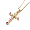 Fuchsia Cubic Zirconia Cross Pendant Necklace, 304 Stainless Steel Jewelry for Women, Golden, 16.73 inch(42.5cm)