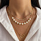 Heart Alloy & Plastic Imitation Pearl 3 Layer Necklaces for Women, White, Golden, 14.96 inch(38cm)