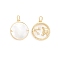 Brass Micro Pave Cubic Zirconia Pendants, with Natural Shell and Jump Ring, Flat Round with Twelve Constellations, Golden, Taurus, 17.5x15x2.5mm, Hole: 3.5mm