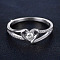 Heart Brass Micro Pave Clear Cubic Zirconia Finger Rings, Platinum, US Size 10(19.8mm)