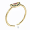 Brass Micro Pave Cubic Zirconia Cuff Rings, Open Rings, Cadmium Free & Nickel Free & Lead Free, Watermelon, Green, Golden, US Size 7 1/4(17.5mm)