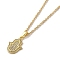304 Stainless Steel Pendant Necklaces, Brass Micro Pave Cubic Zirconia Pendant Necklaces, Hamsa Hand, Hamsa Hand, 17.91 inch(45.5cm) Pendant: 19x13mm