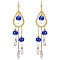 Natural Quartz Crystal Teardrop & Lampwork Mushroom Chandelier Earrings, Golden 316 Surgical Stainless Steel Long Tassel Drop Earrings for Women, Blue, 120x20mm, Pin: 0.8mm