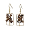 Natural Tiger Eye Chips Tree Dangle Earrings, Rectangle Real 18K Gold Plated Brass Drop Earrings with 304 Stainless Steel Earring Pins, 44x16.5~17mm