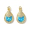 Brass Micro Pave Cubic Zirconia Pendants, with Synthetic Opal and Jump Ring, Teardrop, Cadmium Free & Lead Free, Real 18K Gold Plated, 21x13x4mm, Hole: 3.5mm