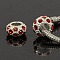 Alloy Rhinestone European Beads, Large Hole Beads, Rondelle, Silver Color Plated, Light Siam, 11x6mm, Hole: 5mm