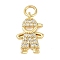Rack Plating Brass Micro Pave Cubic Zirconia Pendants, Lead Free & Cadmium Free, Long-Lasting Plated, Human Charms, with Jump Ring, Real 18K Gold Plated, 16.5x10.5x2.5mm