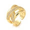 Brass Micro Pave Clear Cubic Zirconia Open Cuff Rings for Women, Cadmium Free & Nickel Free & Lead Free, Real 18K Gold Plated, 16.5mm, Adjustable