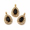 PVD Vacuum Plating 304 Stainless Steel Cubic Zirconia Pendants, with Rhinestone, Teardrop Charms, Black, 13.5x8.5x4mm, Hole: 1.8mm