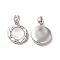Brass Pendants, Flat Round Charms with Natural Shell, Platinum, 15.5x13x3.6mm, Hole: 2x4mm