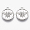 Brass Charms, Nickel Free, Flat Round with Insect, Real Platinum Plated, 15x13x2mm, Hole: 1.2mm