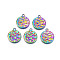 Rainbow Color Alloy Pendants, Cadmium Free & Lead Free, Flat Round with Star, 22.5x19x2mm, Hole: 1.8mm
