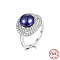 Rhodium Plated 925 Sterling Silver Finger Rings, with Natural Pearl Beads, Oval, Platinum, Inner Diameter: 18mm