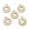 Brass Micro Pave Clear Cubic Zirconia Pendants, with Jump Ring, Long-Lasting Plated, Flat Round with Heart, Real 18K Gold Plated, 21.5x19x2.5mm, Jump Rings: 5x1mm, 3mm Inner Diameter