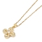 201 Stainless Steel Cable Chain Necklaces, Brass Micro Pave Clear Cubic Zirconia Pendant Necklaces, Flower, Real 18K Gold Plated, 16.14 inch(41cm)
