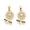 Brass Micro Pave Cubic Zirconia Pendants, Flower, Real 16K Gold Plated, 19x11x3mm, Hole: 3x5mm