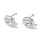 Brass Stud Earring Findings, Cadmium Free & Nickel Free & Lead Free, Oval, Real Platinum Plated, 12.5x8mm, Hole: 1mm, Pin: 0.5mm