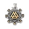 316 Surgical Stainless Steel Pendants, Viking Valknut with Rune Charm, Antique Silver & Golden, 38.5x39.5x3.5mm, Hole: 4x9mm