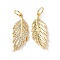 Brass Micro Pave Cubic Zirconia Pendants, Cadmium Free & Nickel Free & Lead Free, with Jump Ring, Real 18K Gold Plated, Leaf, Clear, 22x8.5x2mm, Hole: 3.6mm