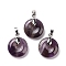 Natural Amethyst Pendants, with Platinum Tone Brass Findings, Cadmium Free & Lead Free, Donut/Pi Disc, 24~25x20x8.5mm, Hole: 8x5mm