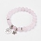 Natural Rose Quartz Stretch Bracelets, with Alloy Pendants & Bead Spacers, Tree of Life and Flower, Burlap Packing, 2 inch(5cm)