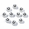 Acrylic Beads, with Enamel and Luminous, Horizontal Hole, Flat Round with Black Letter, Glow in the Dark, Light Grey, Letter.U, 7x3.5mm, Hole: 1.5mm, about 3600~3700pcs/500g