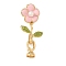 Flower Brass Enamel Fold Over Clasps, Nickel Free, with Freshwater Pearl, Real 18K Gold Plated, 41.5mm