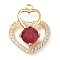Brass with K9 Glass & Rhinestone Pendants, Light Gold, Heart Charms, Siam, 25x19.5x7mm, Hole: 1.5mm