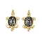 Brass Pave Natural Paua Shell Tortoise Connector Charms, Cadmium Free & Lead Free, with Black Enamel, Real 18K Gold Plated, 21x13x3mm, Hole: 0.8~1mm