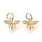 Brass Micro Pave Clear Cubic Zirconia Charms, with Jump Rings, Long-Lasting Plated, Bees, Golden, 8x10x1.7mm, Hole: 3.5mm