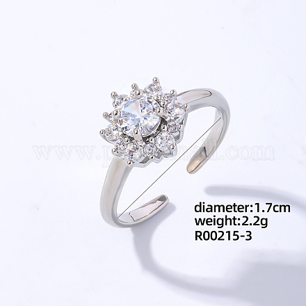 Открытое кольцо-манжета из латуни из платины с цветком и фианитами EG7863-31-1
