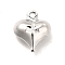 Rack Plating Brass Pendants, Long-Lasting Plated, Heart Charm, Platinum, 11.5x9x4mm, Hole: 1mm