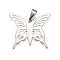 Tarnish Resistant 304 Stainless Steel Pendants, Butterfly, Stainless Steel Color, 31x35x1mm, Hole: 10x4.5mm