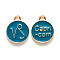 Alloy Enamel Pendants, Cadmium Free & Lead Free, Flat Round with Constellation, Light Gold, Dark Cyan, Capricorn, 22x18x2mm, Hole: 1.5mm