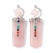 Chakra Themed Natural Rose Quartz Big Pendants, Faceted Sword Charms, with Rack Plating Platinum Plated Brass Findings, Cadmium Free & Lead Free, 85~86x24x18.5~20.5mm, Hole: 8x5mm