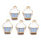 Alloy Enamel Pendants, Cupcake, Light Gold, Cornflower Blue, 16x11x2mm, Hole: 1.4mm