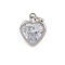 Brass Glass Charms, Heart Charms, with Jump Ring, Rack Plating, Long-Lasting Plated, Lead Free & Cadmium Free, Faceted, Platinum, 12x9.5x4.5mm, Hole: 3.5mm