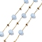 Ion Plating(IP) 304 Stainless Steel Handmade Beaded Chain, with Electroplated Glass, with Spool, Soldered, Real 18K Gold Plated, Flat Round, Light Sky Blue, 5.5x5.5x3.5mm, about 16.40 Feet(5m)/Roll