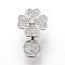 Brass Micro Pave Cubic Zirconia Magnetic Clasps, Cadmium Free & Lead Free, Flower, Platinum, 28~31x17~18x12~13mm, Hole: 1mm