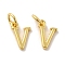 Brass Pendants, Cadmium Free & Nickel Free & Lead Free, with Jump Ring, Letter V, 10.5x7x1.5mm, Ring: 5x1mm, inner diameter: 3mm