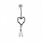 316L Surgical Stainless Steel Pave Clear Cubic Zirconia Curved Barbell Dangle Belly Rings, Stainless Steel Color, Heart, Bar Length: 3/8