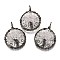 Natural Quartz Crystal Pendants, with Red Copper Plated Brass Findings, Flat Round with Tree of Life, 64~67.5x50~51x6~7.5mm, Hole: 8x5~6.5mm